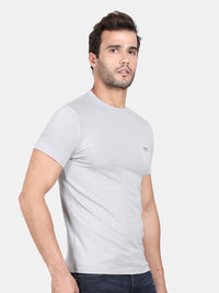 T-Base Men Grey Solid Slim Fit T-Shirt