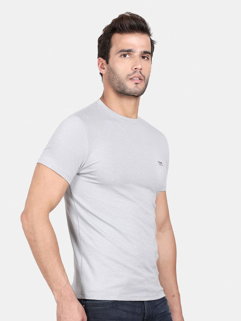 T-Base Men Grey Solid Slim Fit T-Shirt