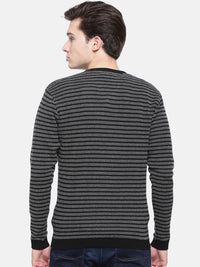 T-Base Men Grey & Black Striped Sweater