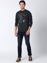 T-Base Men Grey & Blue Printed Sweatshirt