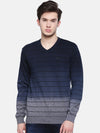 T-Base Men Blue & Grey Striped Sweater