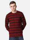 T-Base Men Red & Navy Blue Striped Cotton Pullover