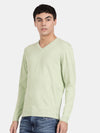 V Neck Meadow Green Melange Full Sleeve Pullover