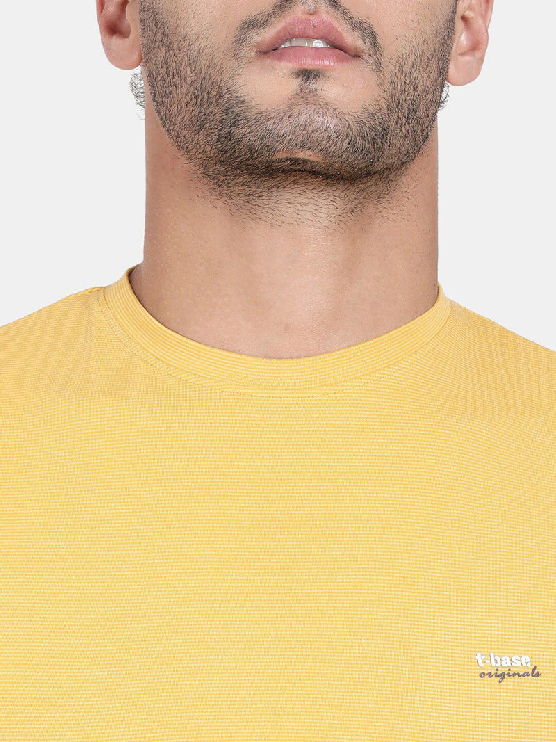 T-Base Men Yellow Solid Slim Fit Cotton T-Shirt