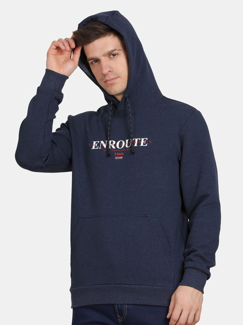 T-Base Men Typography Printed Hooded Sweatshirt