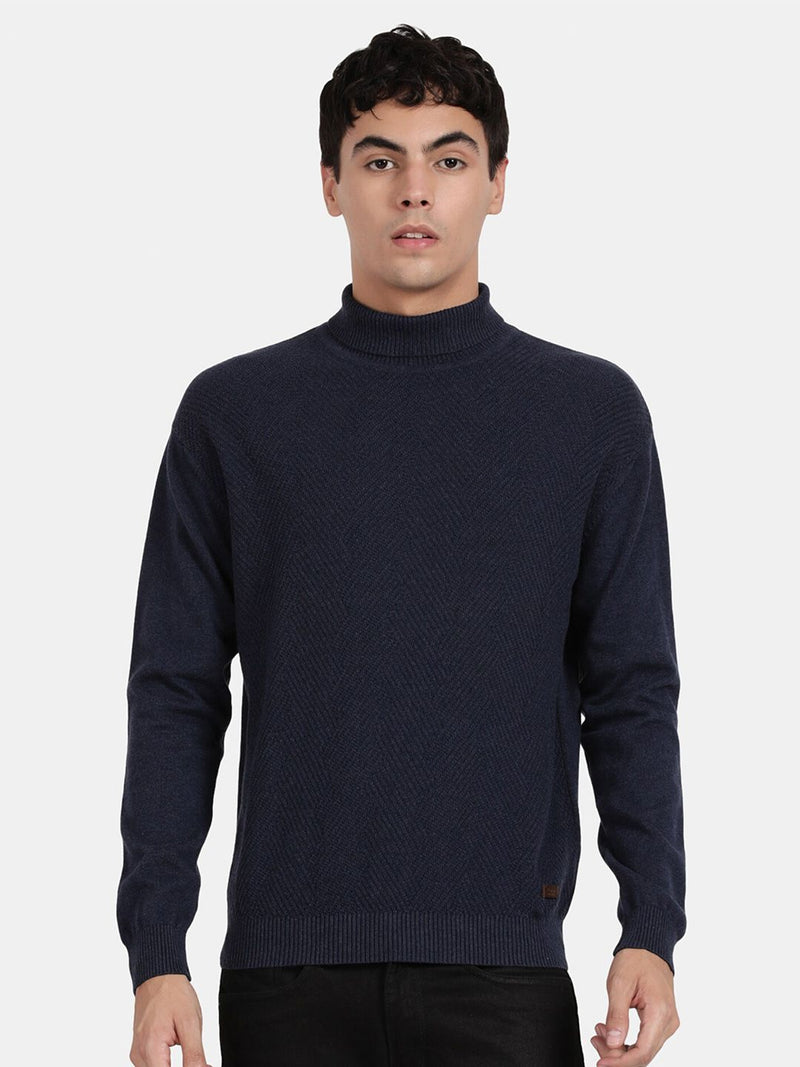 Turtle Neck Deep Indigo Melange Full Sleeve Pullover