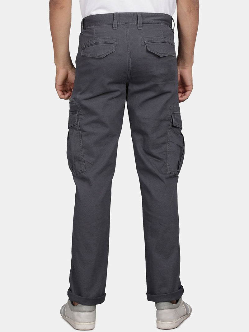 T-Base Men Mid-Rise Flat-Front Plain Zip Cotton Cargos Trouser