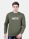 T-Base Men Olive Green Printed Sweatshirt