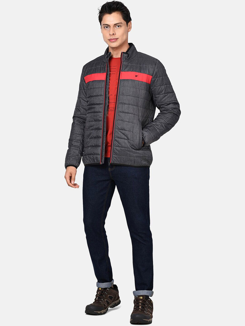 t-base Men Grey Colourblocked Lightweight Padded Jacket