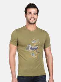 T-Base Men Green Printed T-Shirt