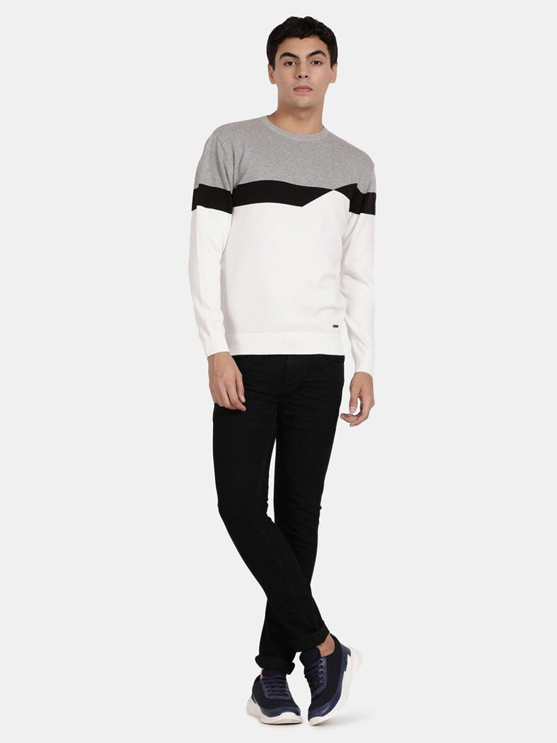 T-Base Colourblocked Cotton Pullover Sweater