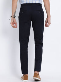 T-Base Men Navy Blue Easy Wash Chinos Trousers