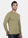 T-Base Men Olive Green Solid Slim Fit Cotton T-Shirt