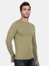 T-Base Men Olive Green Solid Slim Fit Cotton T-Shirt