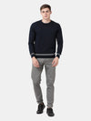 T-Base Men Navy Blue Solid Round Neck Pullover Sweater