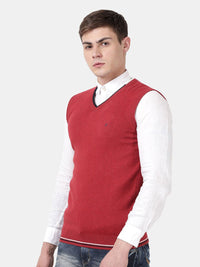 T-Base Men Red Half Sleeve Sweater Vest