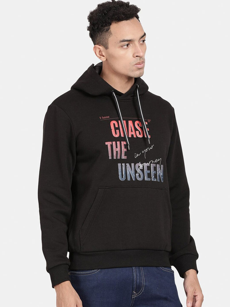 T-Base Typography Printed Hooded Cotton Sweatshirt