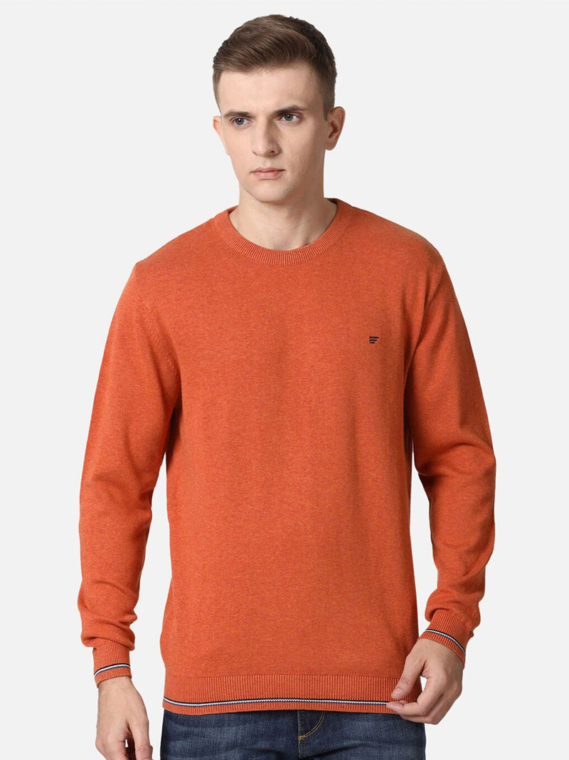 T-Base Men Rust Solid Cotton Pullover