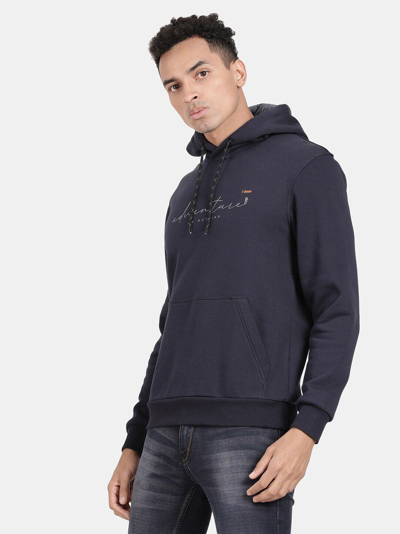 T-Base Typography Printed Hooded Cotton Sweatshirt