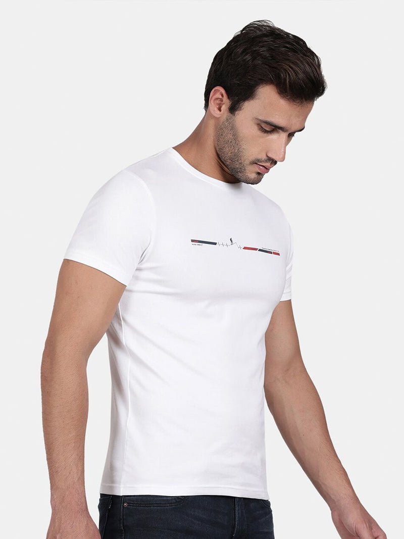 T-Base Men Off White Solid Slim Fit Cotton T-Shirt