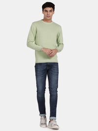 Crew Neck Meadow Green Melange Full Sleeve Pullover