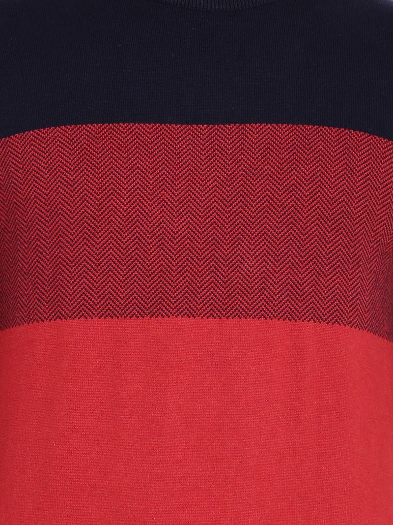 T-Base Men Red & Navy Blue Colourblocked Pullover Sweater