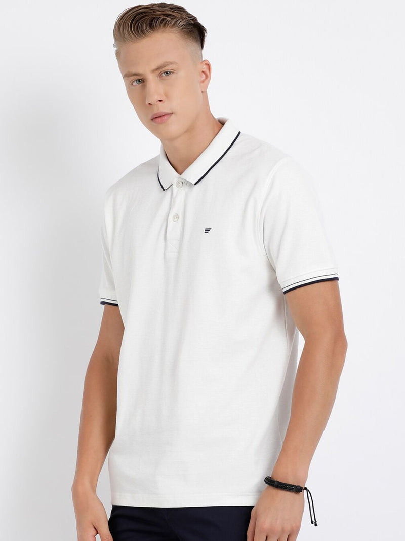 T-Base Men White Polo Collar T-Shirt