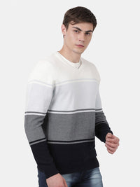 T-Base Men White & Black Colourblocked Pullover