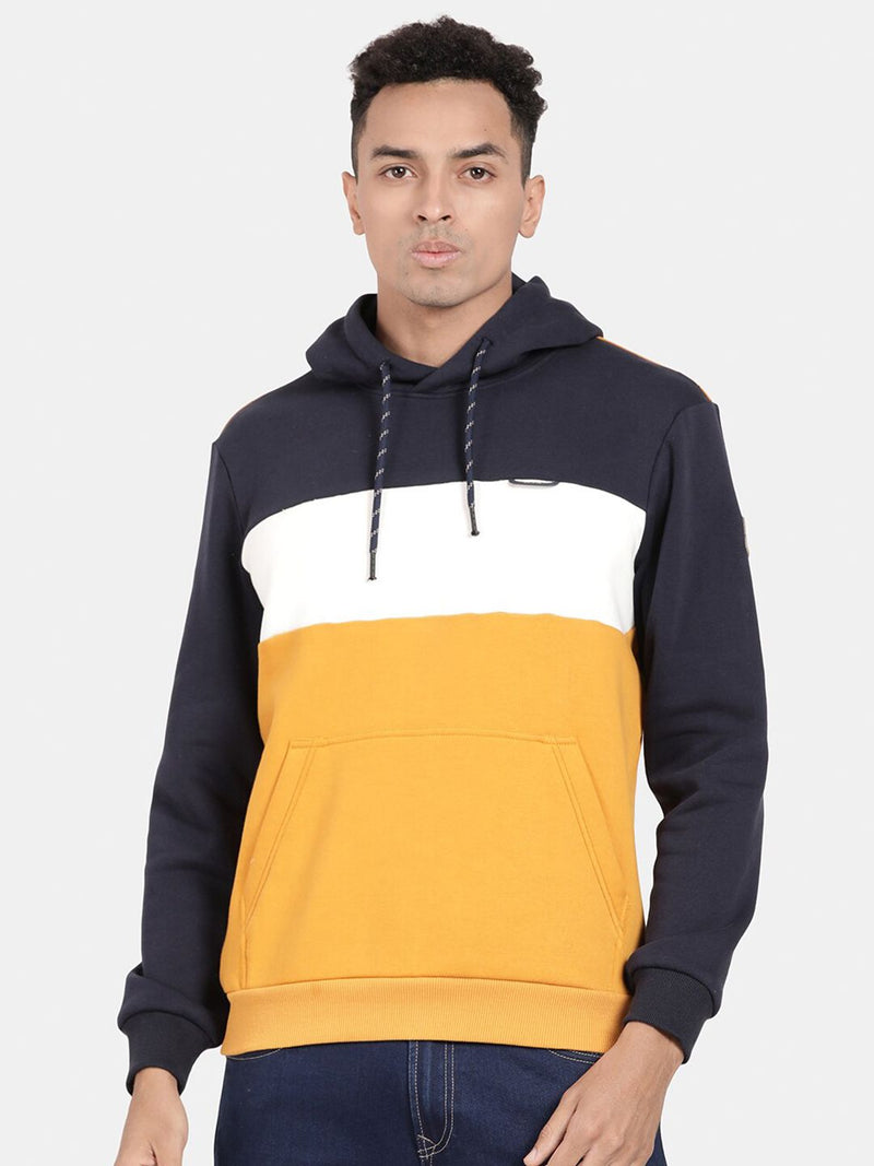 T-Base Colourblocked Hooded Cotton Sweatshirt