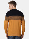 T-Base Men Mustard & Black Striped Colourblocked Cotton Pullover