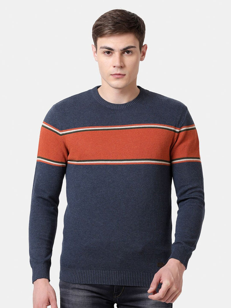 Crew Neck Mood Indigo Melange Full Sleeve Pullover