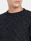 T-Base Geometric Self Design Ribbed Woollen Pullover Sweater