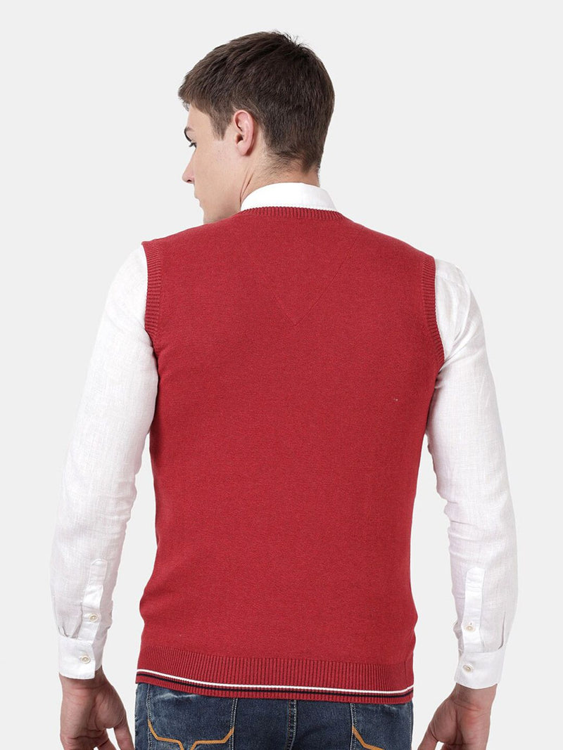 T-Base Men Red Half Sleeve Sweater Vest