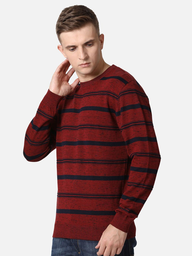 T-Base Men Red & Navy Blue Striped Cotton Pullover