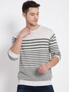 T-Base Men Olive Green & Off-White Striped Pullover Sweater