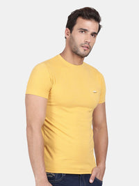 T-Base Men Yellow Solid Slim Fit Cotton T-Shirt