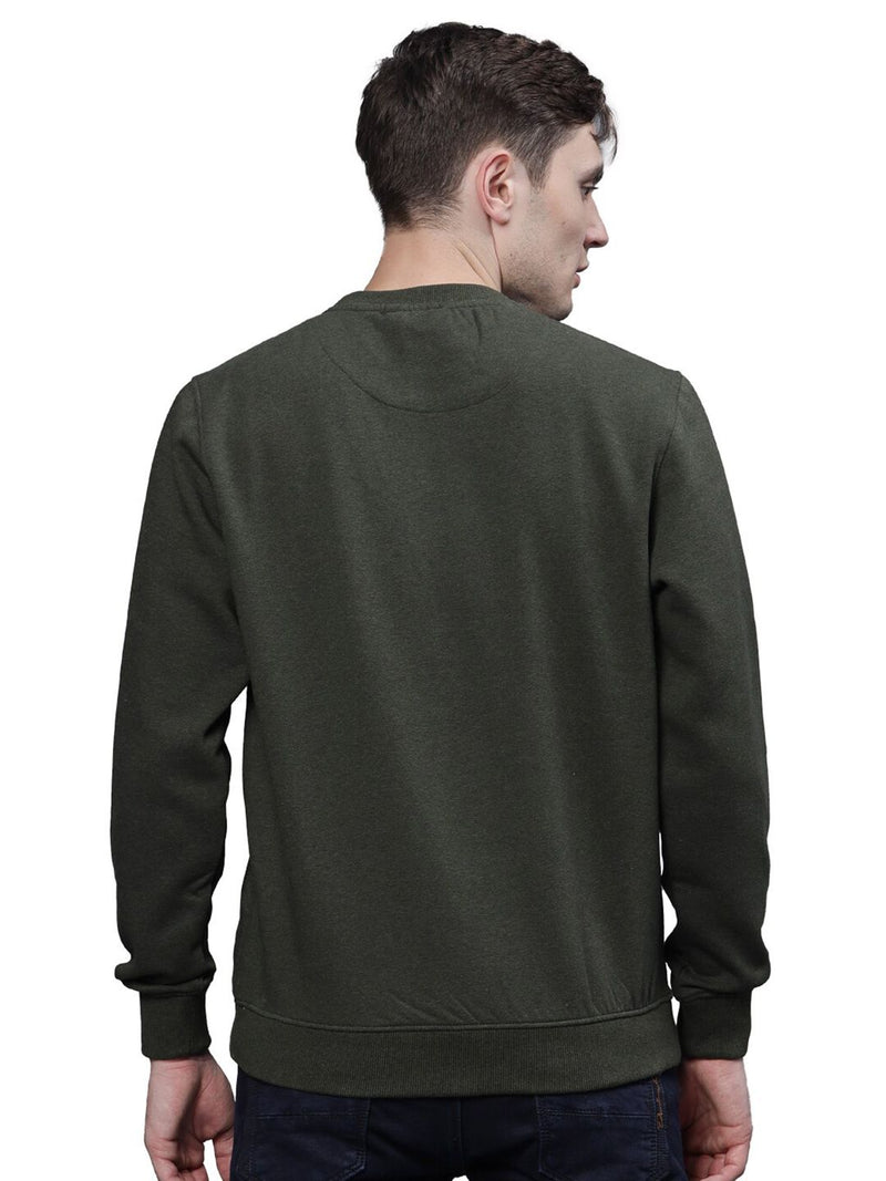 T-Base Men Green Solid Cotton Sweatshirt