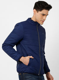 t-base Men Navy Blue Solid Lightweight Padded Jacket