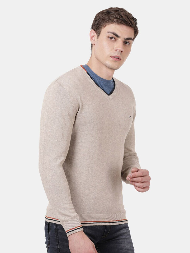 T-Base Men Beige Long Sleeve Pullover