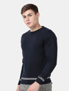 T-Base Men Navy Blue Solid Round Neck Pullover Sweater