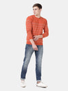 T-Base Men Orange Striped Sweater