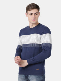 T-Base Men Blue & White Striped Pullover