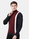 T-Base Men Maroon & White Colourblocked Pullover