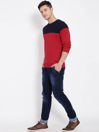 T-Base Men Red & Navy Blue Colourblocked Pullover Sweater