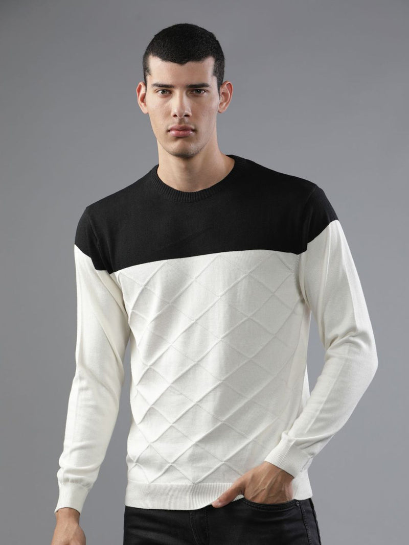 T-Base Men Black & White Colourblocked Pullover