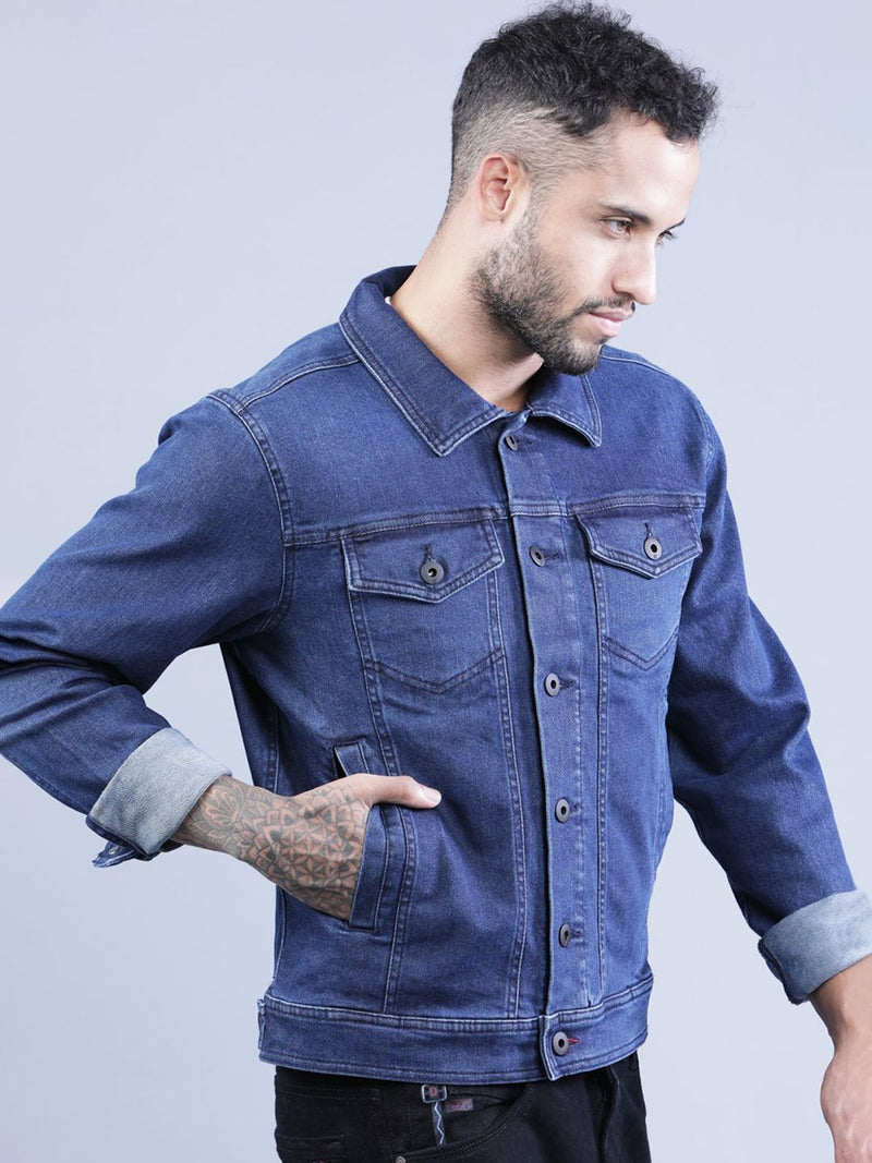 t-base Men Solid Denim Jacket