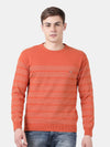 T-Base Men Orange Striped Sweater