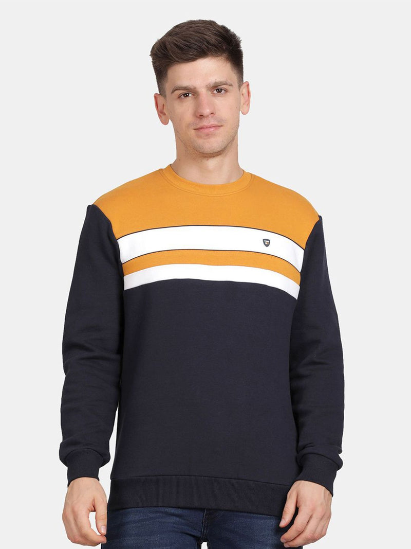 T-Base Men Round Neck Colourblocked Sweatshirt