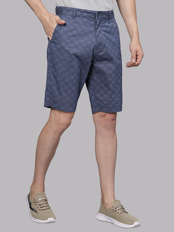 Navy Grid Print Chino Shorts