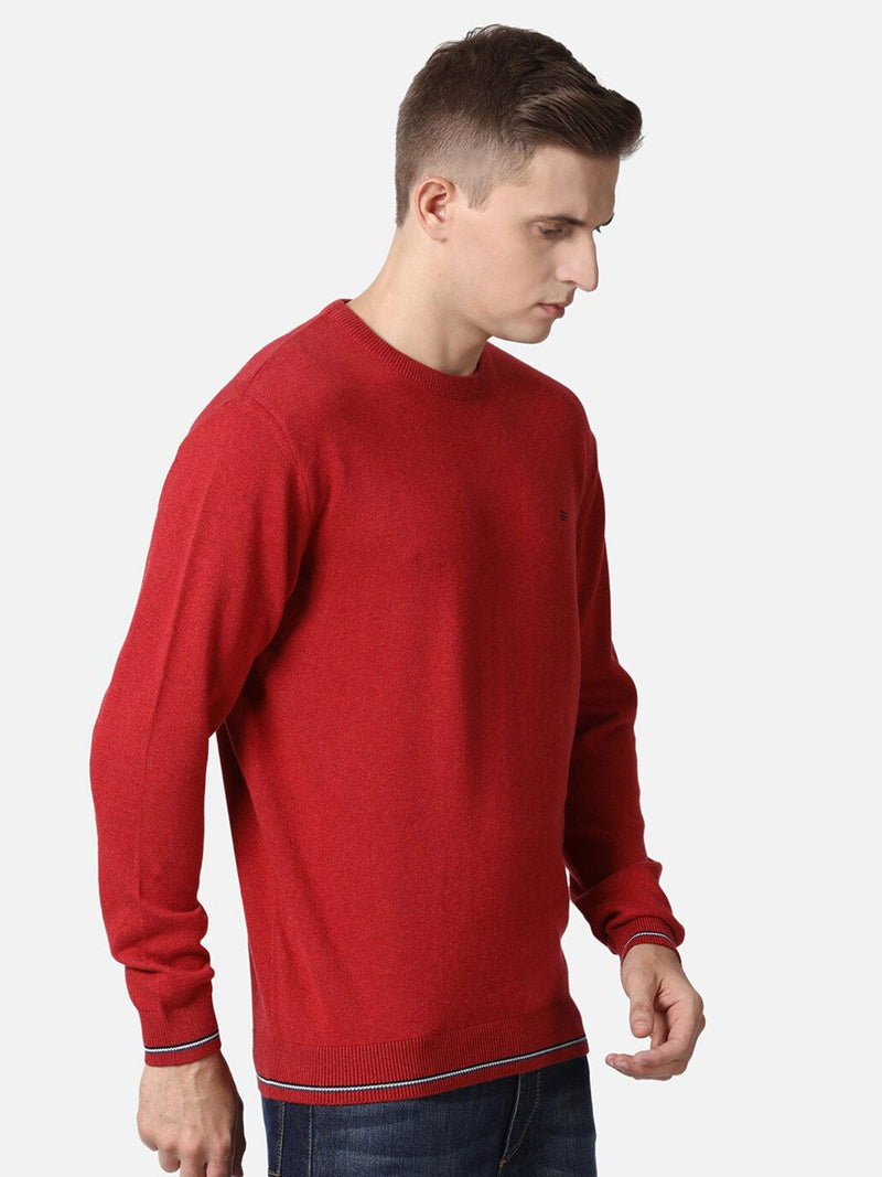 T-Base Men Red Solid Cotton Pullover